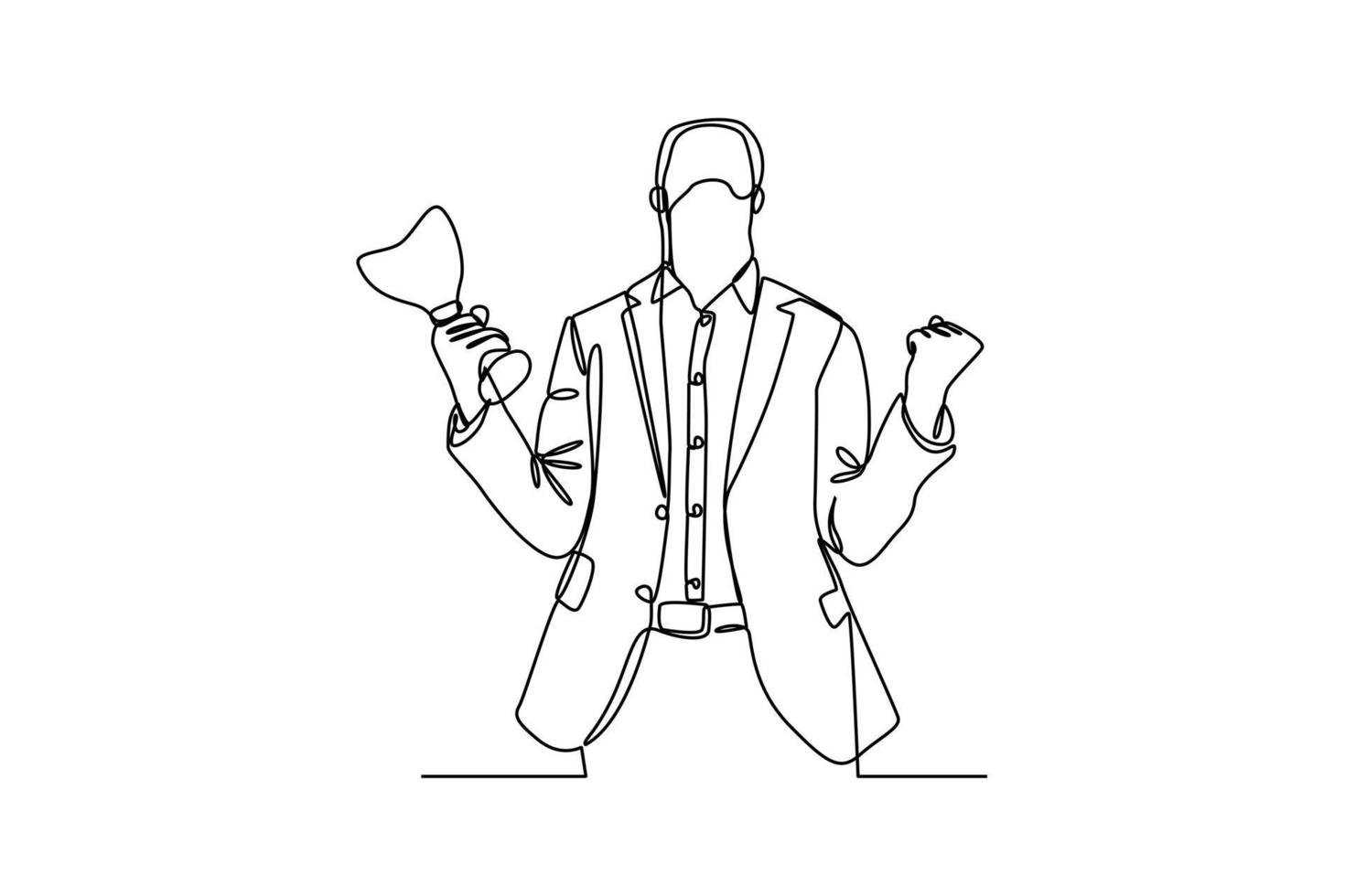 Single one-line drawing a man very happy to get an award. Employee appreciation day concept. Continuous line drawing design graphic vector illustration.