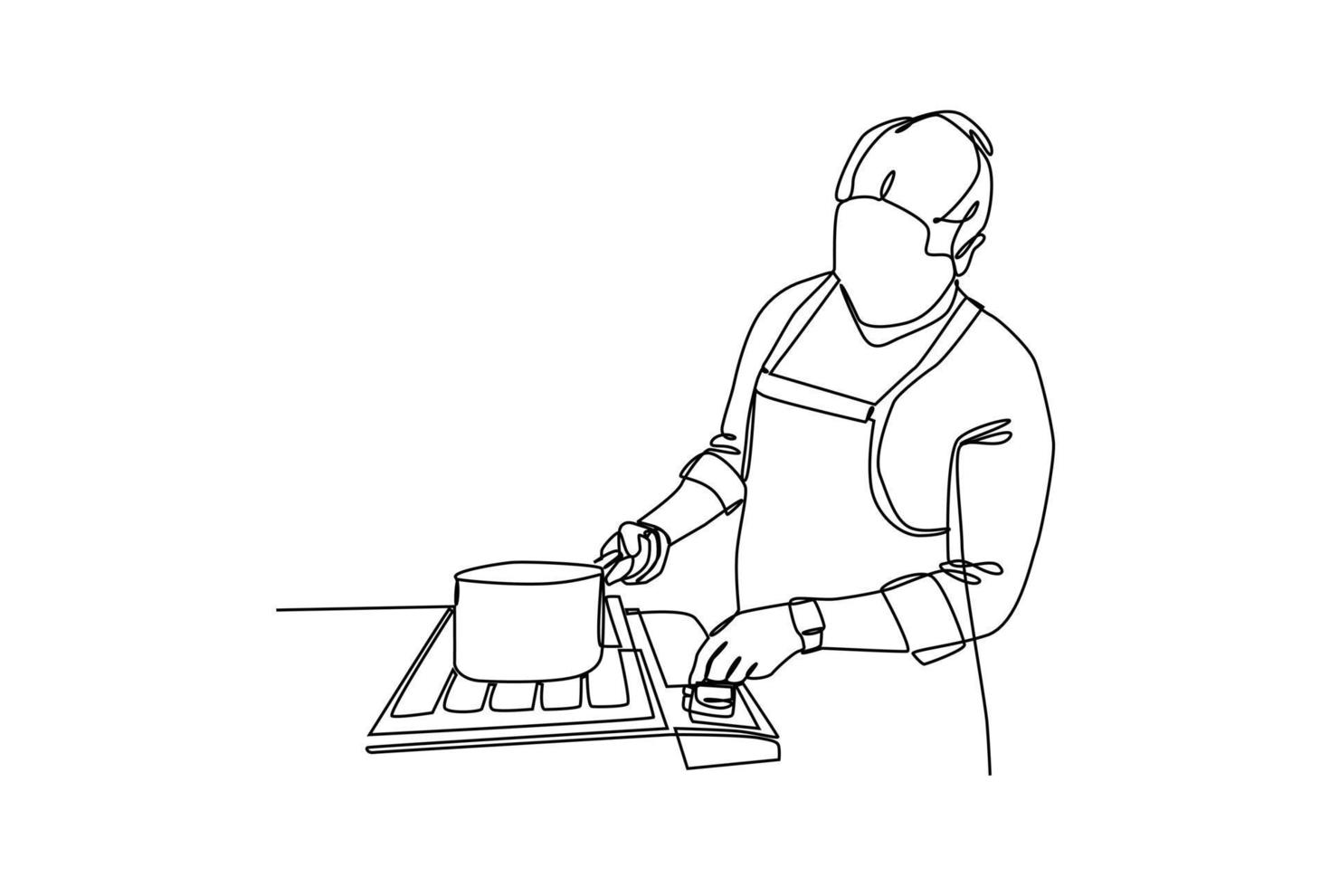 continuo una línea dibujo madre convertido en el cocina. cocina actividad concepto. soltero línea dibujo diseño gráfico vector ilustración