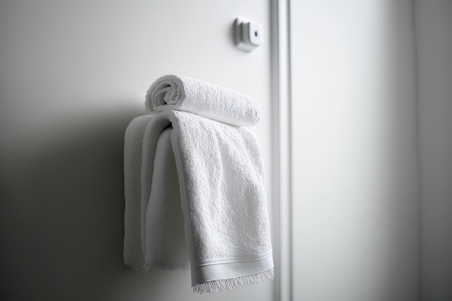 Laundry white towel in bathroom. Illustration photo