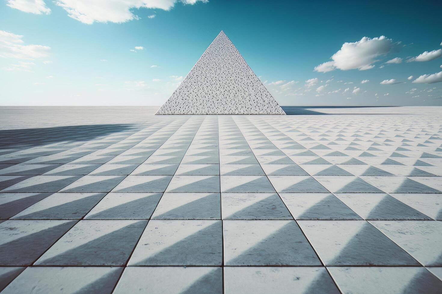 Shape stone tiles floor and pyramids with sky. Illustration photo