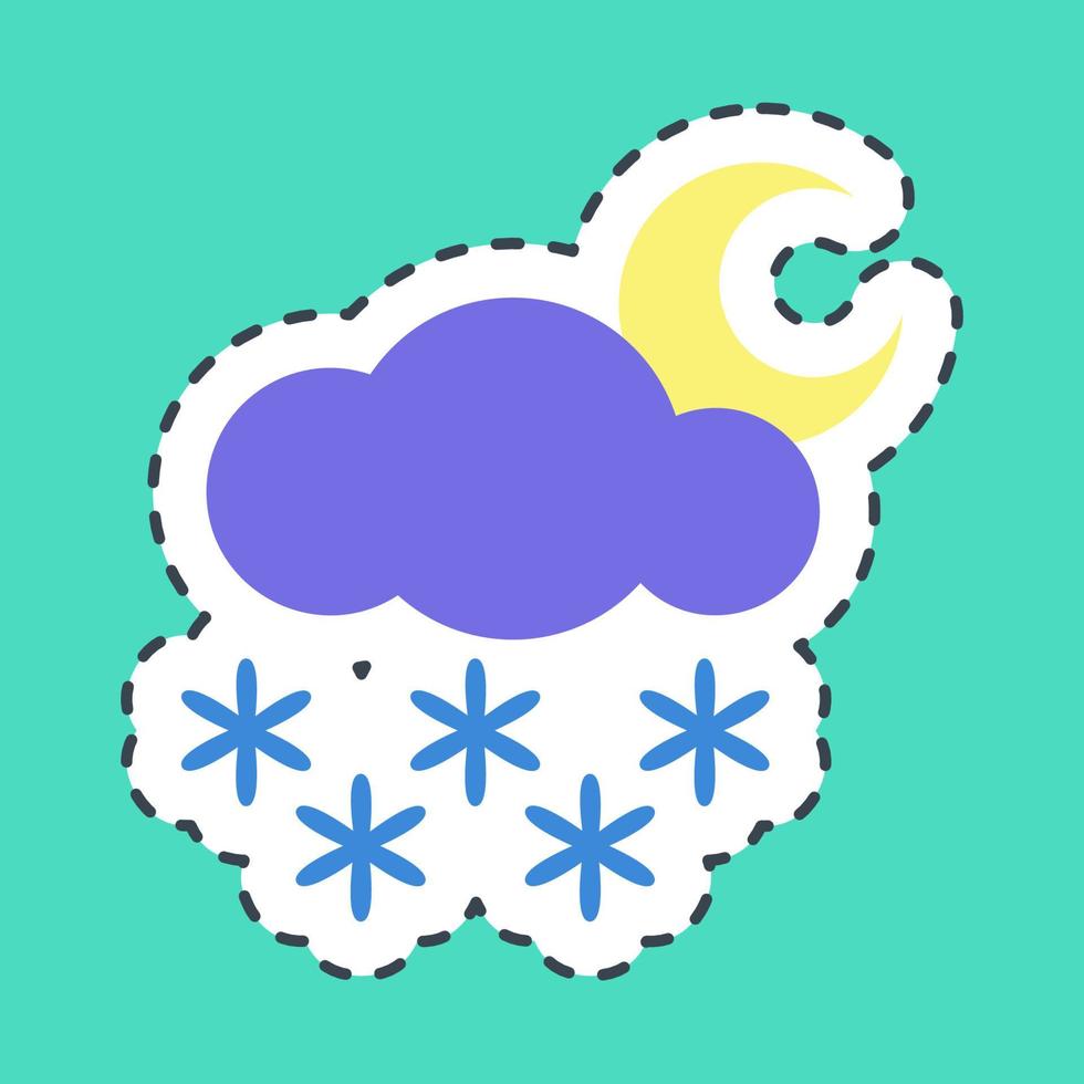 pegatina línea cortar nevando noche. clima elementos símbolo. bueno para huellas dactilares, web, teléfono inteligente aplicación, carteles, infografía, logo, firmar, etc. vector