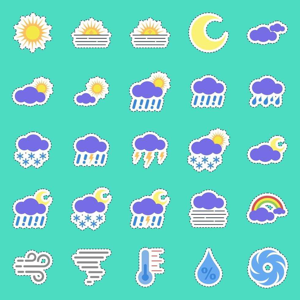 Sticker line cut set of weather. Weather elements symbol. Good for prints, web, smartphone app, posters, infographics, logo, sign, etc. vector