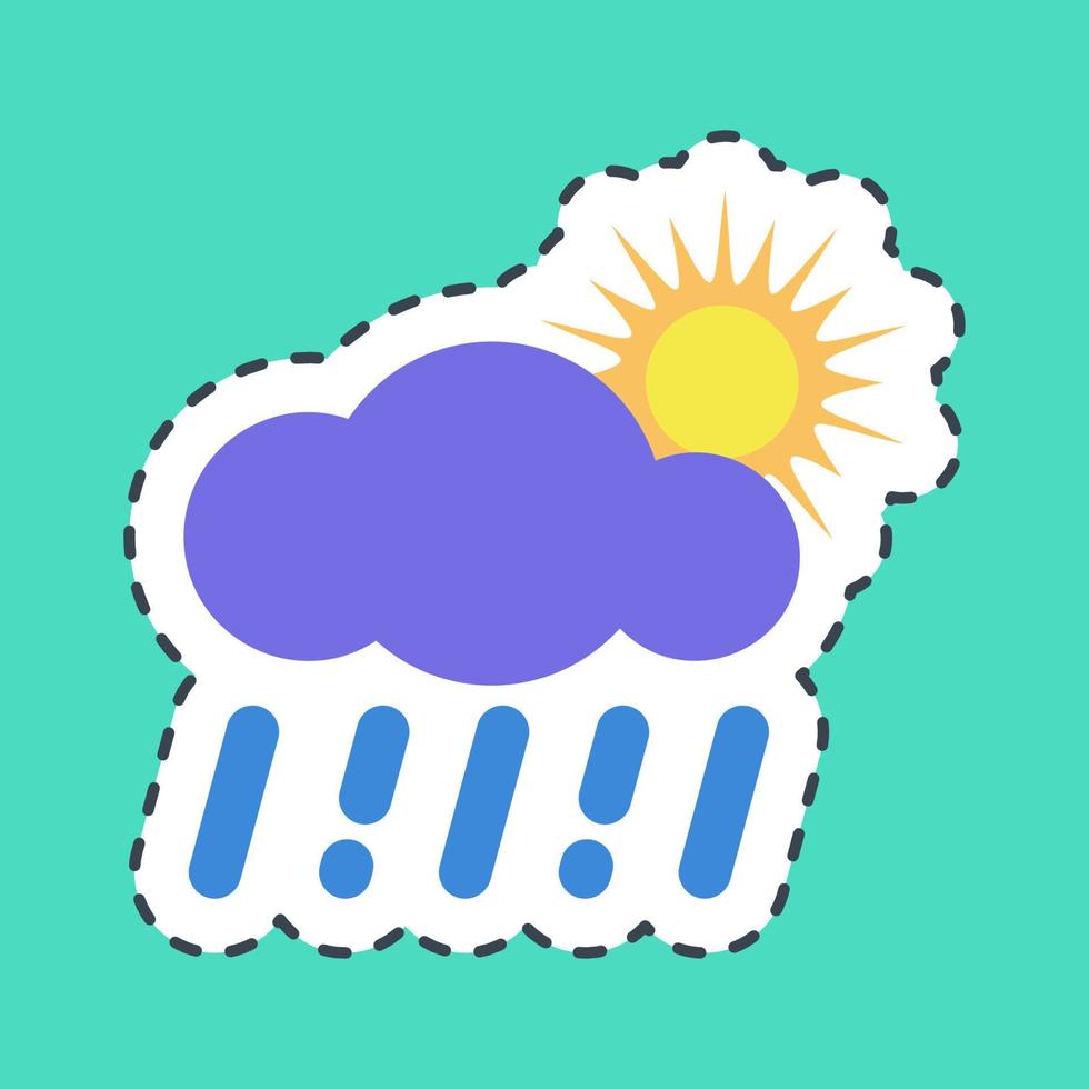 Sticker line cut rain with sun. Weather elements symbol. Good for prints, web, smartphone app, posters, infographics, logo, sign, etc. vector