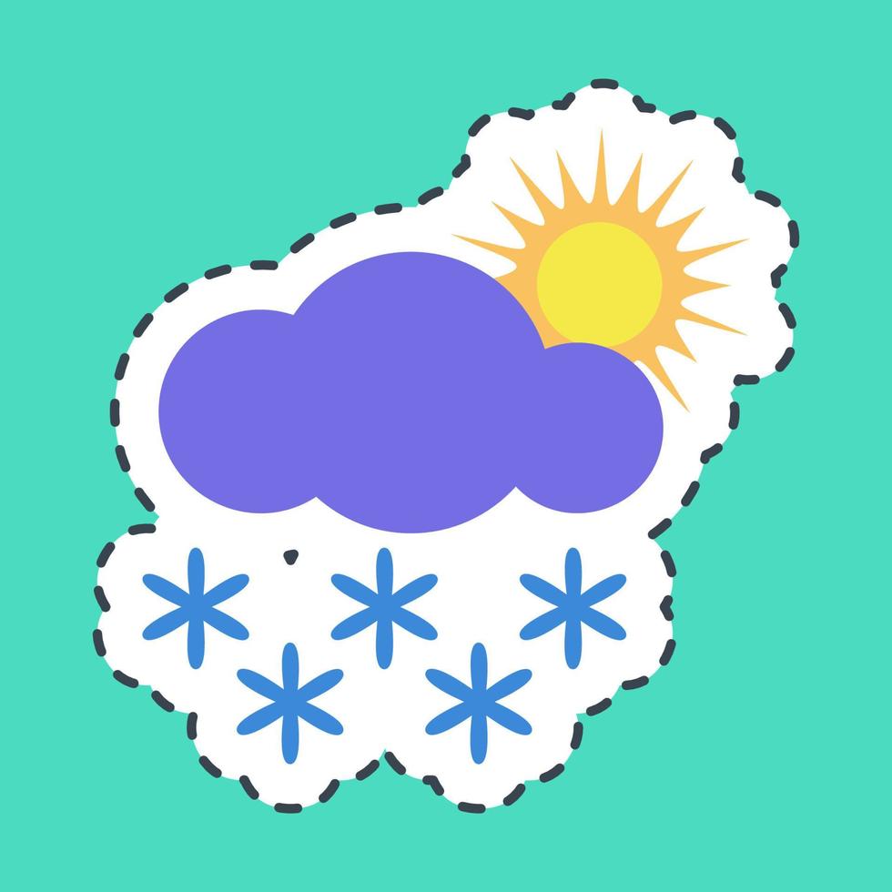 Sticker line cut snowing with sun. Weather elements symbol. Good for prints, web, smartphone app, posters, infographics, logo, sign, etc. vector