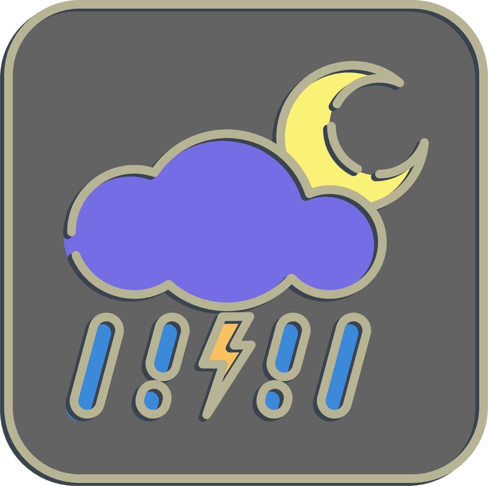 icono trueno tormenta noche. clima elementos símbolo. íconos en en relieve estilo. bueno para huellas dactilares, web, teléfono inteligente aplicación, carteles, infografía, logo, firmar, etc. vector