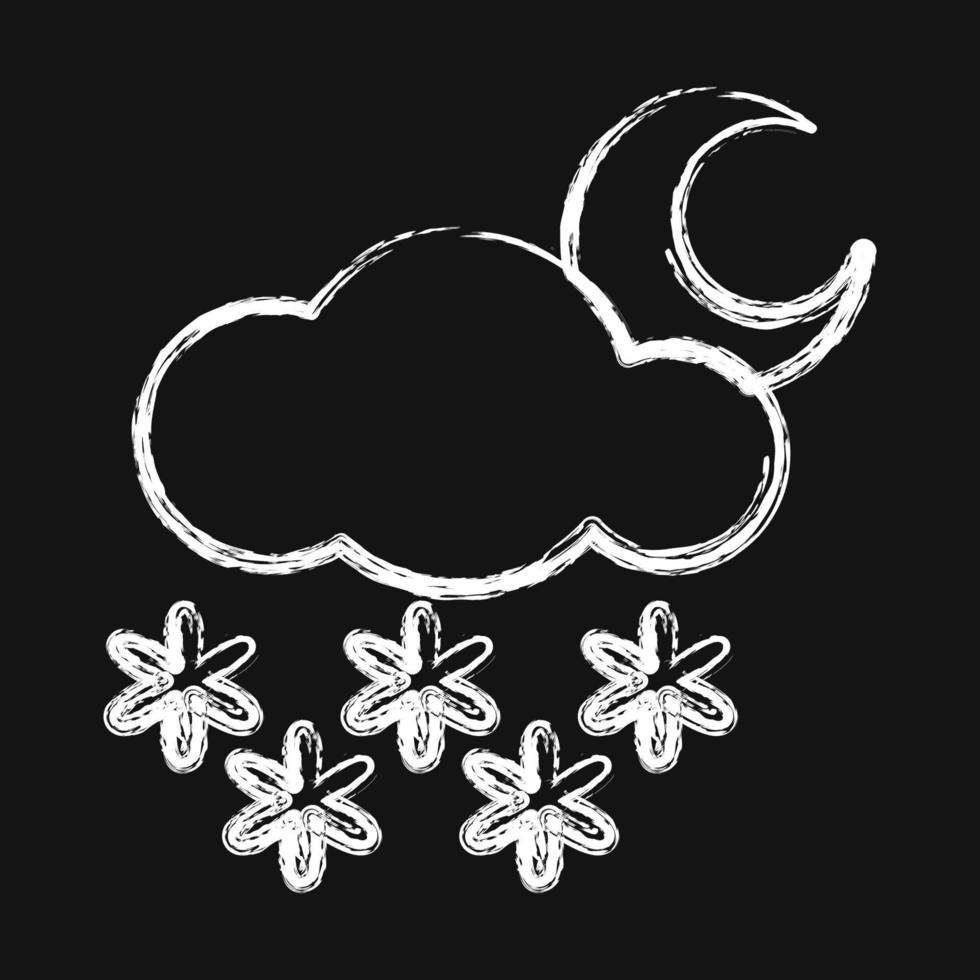 icono nevando noche. clima elementos símbolo. íconos en tiza estilo. bueno para huellas dactilares, web, teléfono inteligente aplicación, carteles, infografía, logo, firmar, etc. vector