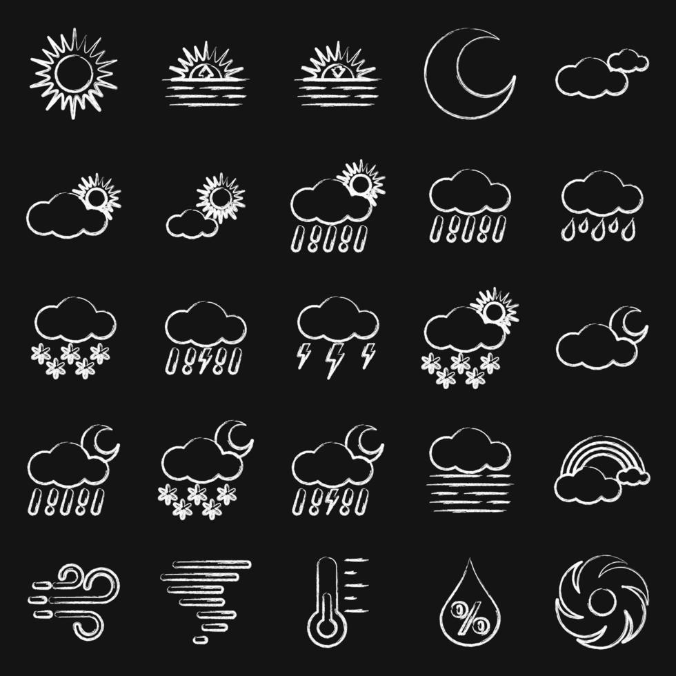 icono conjunto de clima. clima elementos símbolo. íconos en tiza estilo. bueno para huellas dactilares, web, teléfono inteligente aplicación, carteles, infografía, logo, firmar, etc. vector