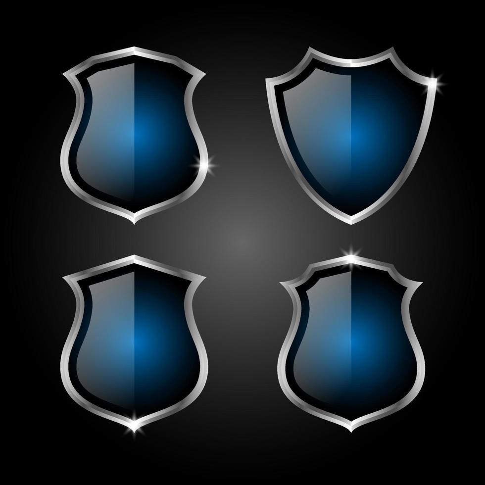 Set of elegant blue and silver shields Premium Vector. vector