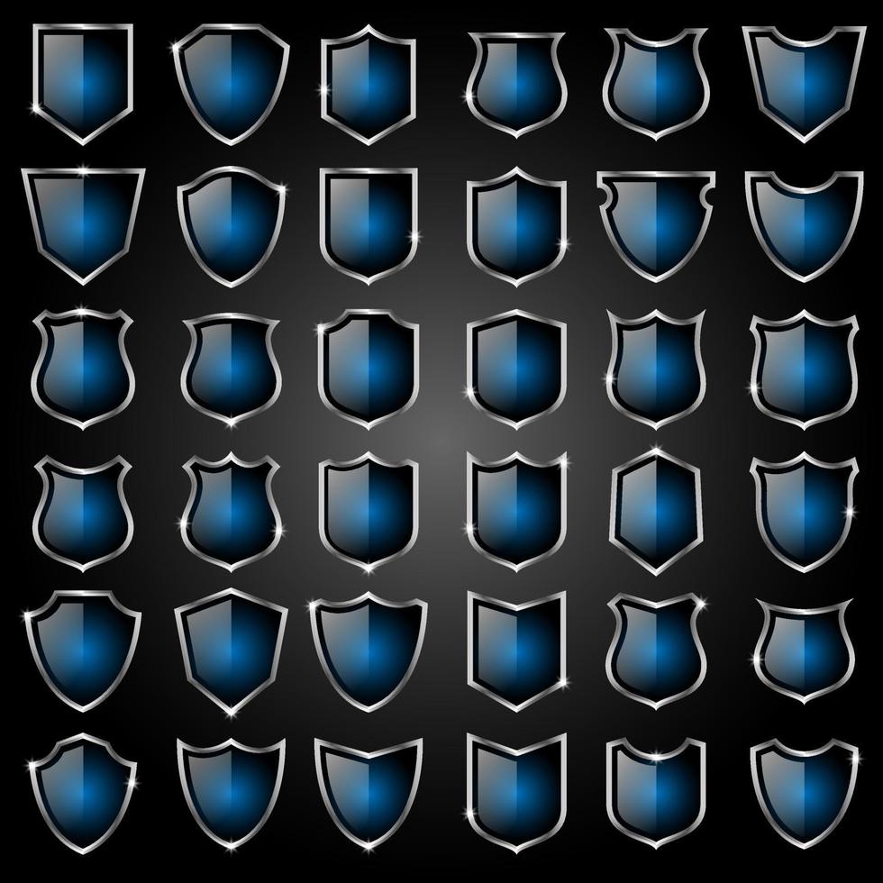 conjunto de elegante azul y plata escudos prima vector. vector