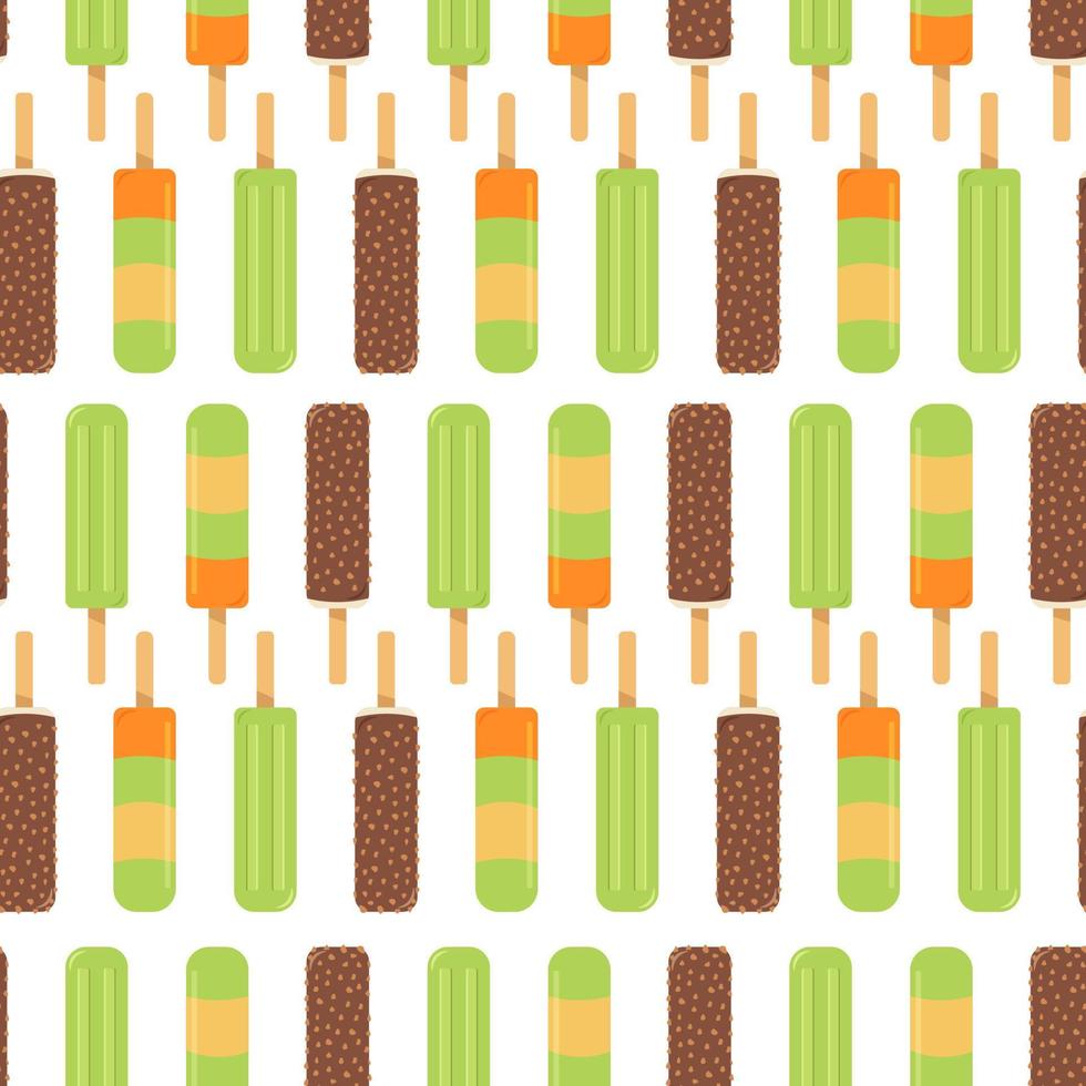 Seamless ice cream pattern. Fruit ice and ice cream on a stick. Flat style vector image