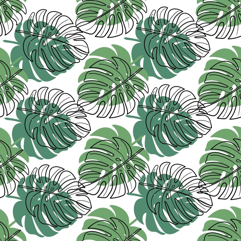 A tropical monstera leaf pattern. Botanical pattern with tropical plants. vector