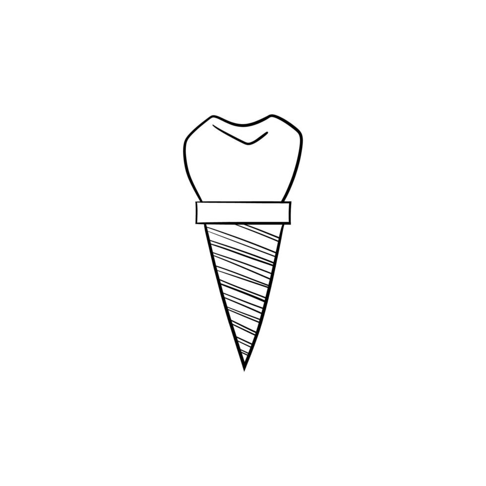 Vector illustration. Dentist's tools. Black outline on a white background. Dental implant.