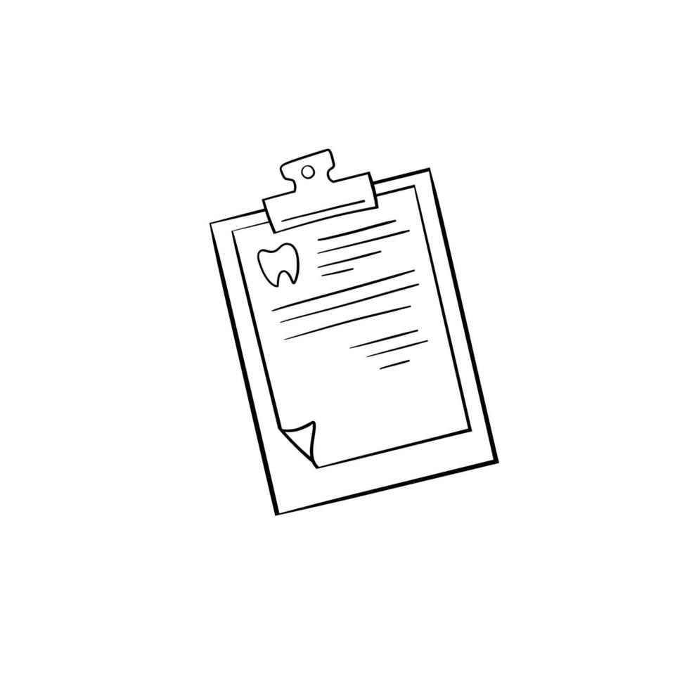 Vector illustration. Dentist's tools. Black outline on a white background. Document folder.