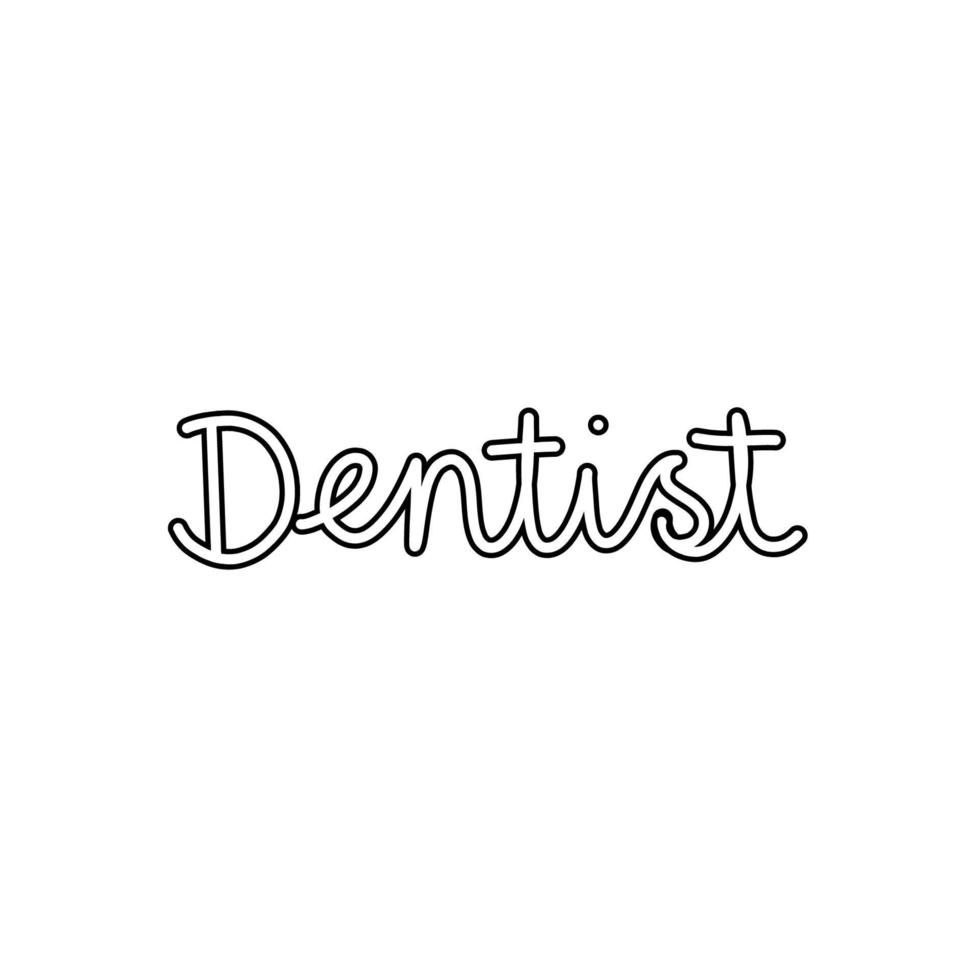 vector ilustración. del dentista herramientas. negro contorno en un blanco antecedentes. letras dentista