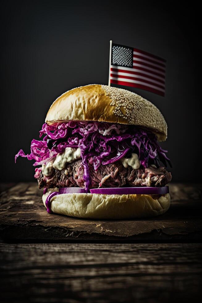 pulled pork burger with black sesame with Crunchy Apple. Illustration photo