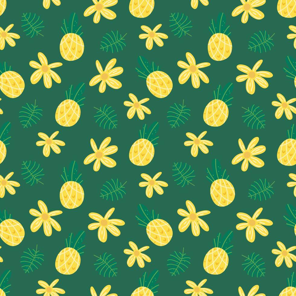 Bright tropical print, fruit, pineapple, ananas. Abstract trendy background. Seamless pattern Hand drawn, vector