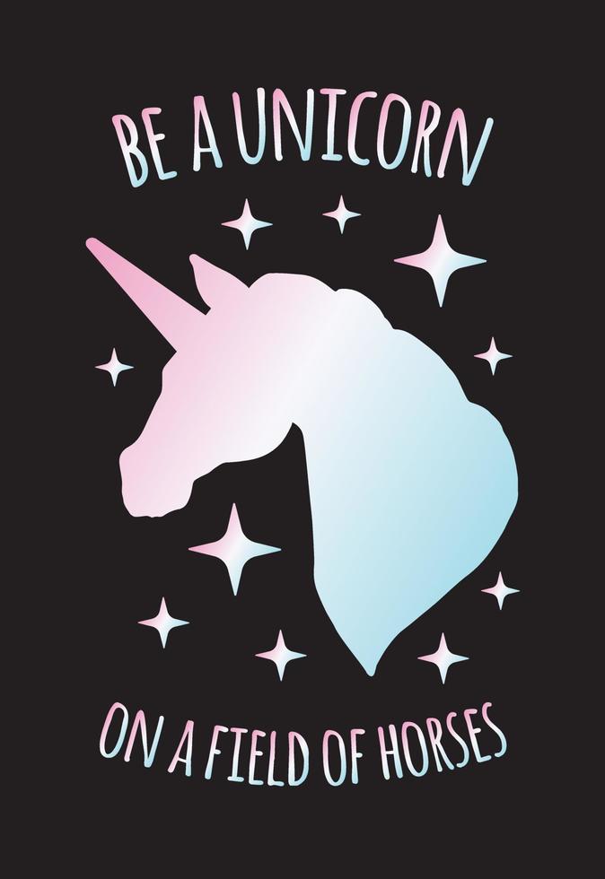 Vector hand drawn unicorn with quote card
