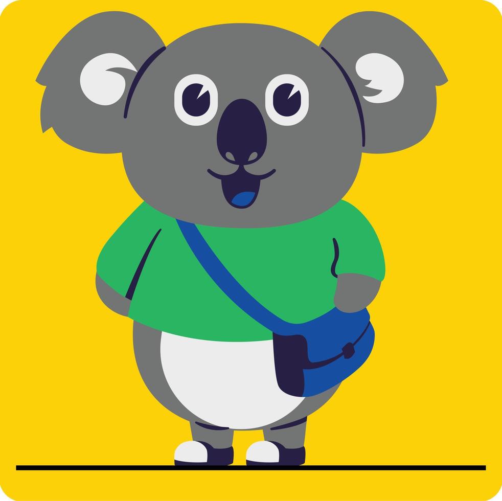 Cartoon A Student Koala with a bag Vector studying comic character