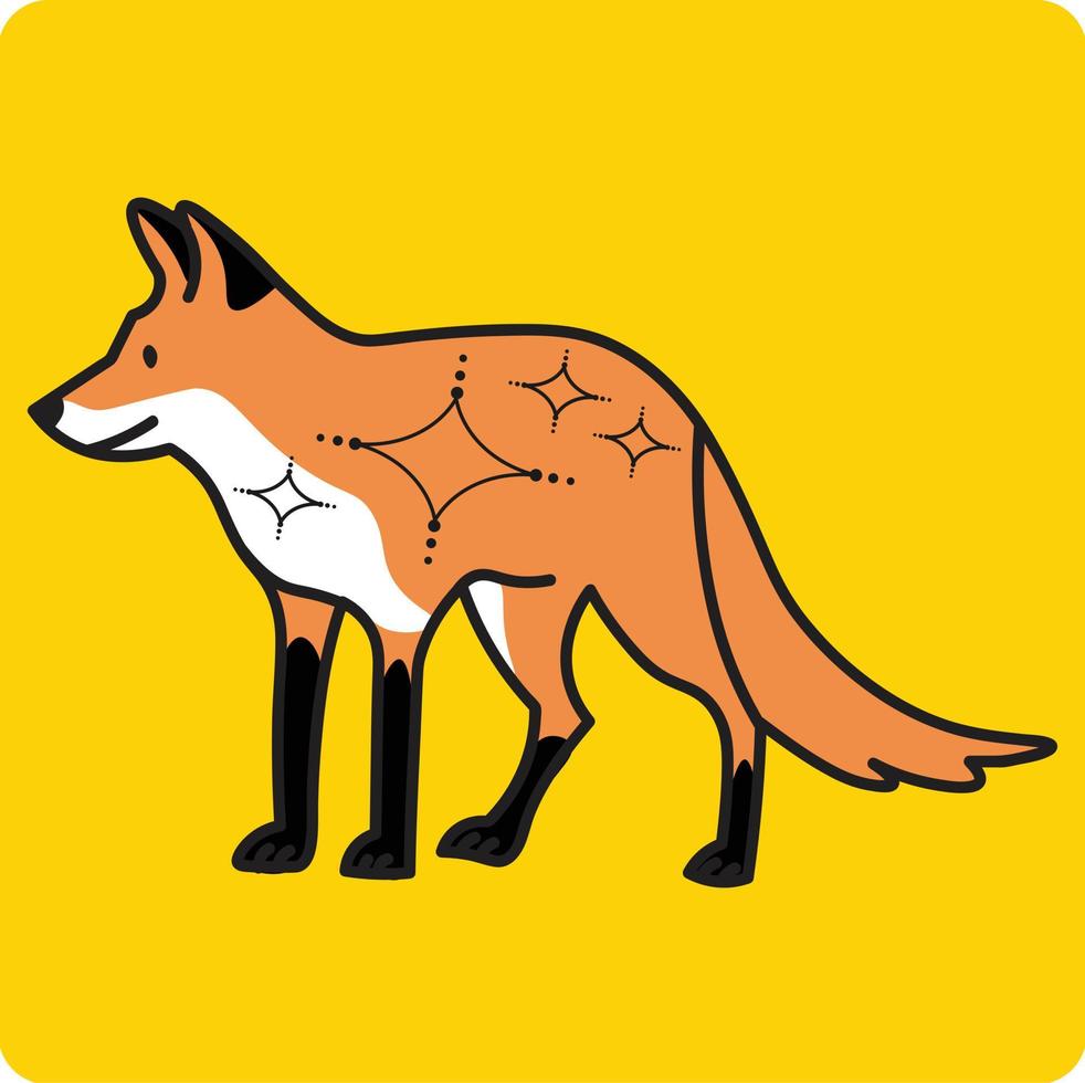 Red fox illustration Vector cute fox sitting isolated on yellow background