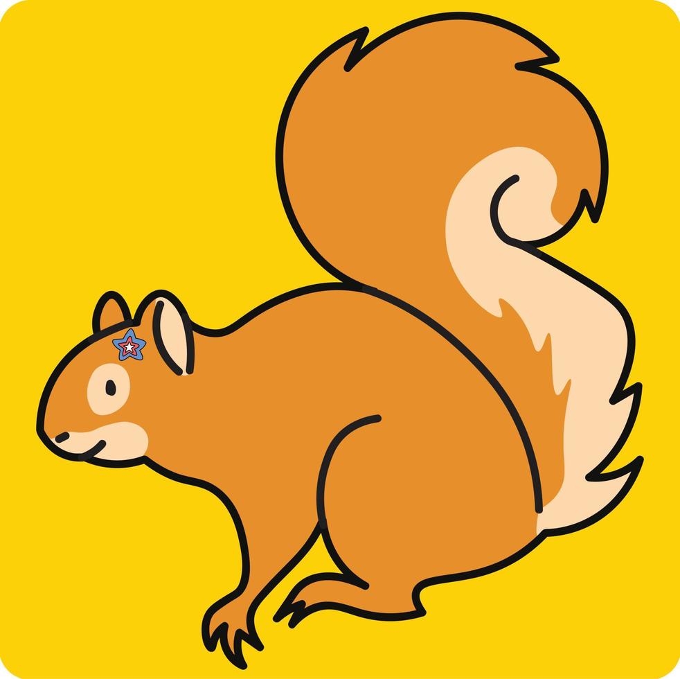Vector cartoon happy squirrel isolated on yellow background