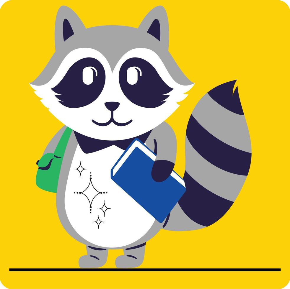 Vector cartoon raccoon in Book and holding a bag