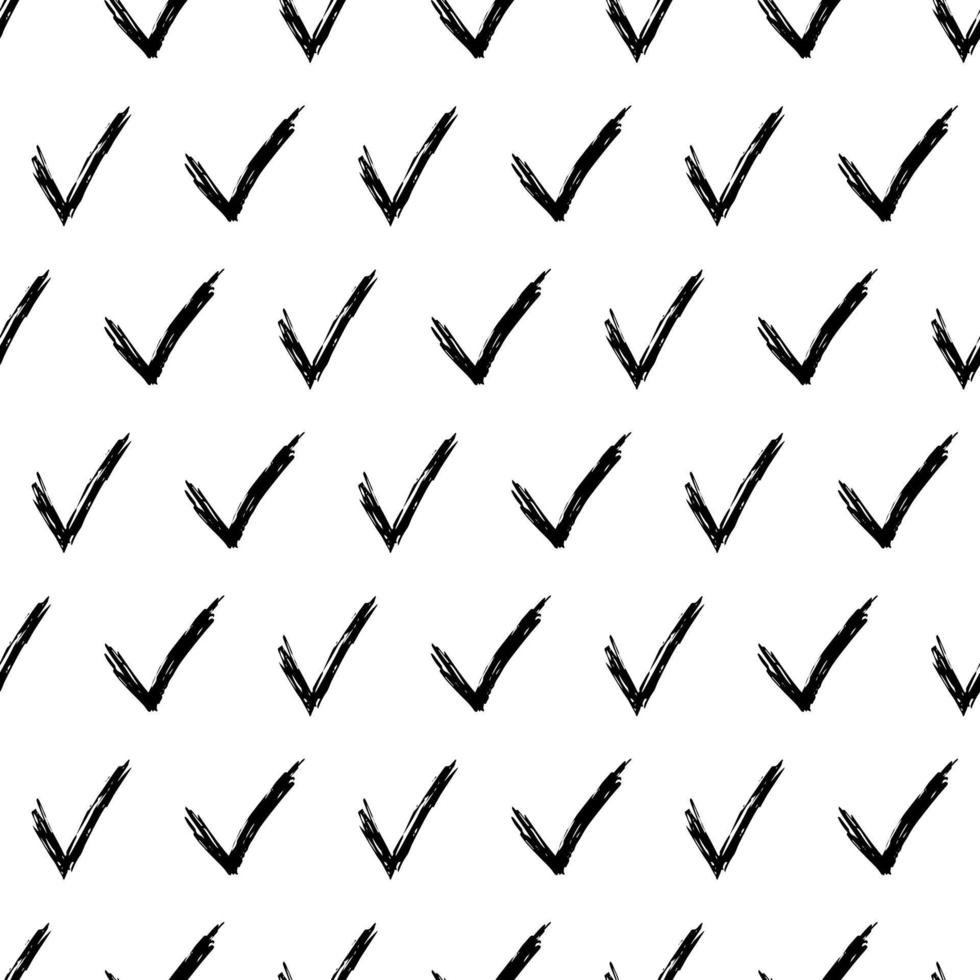 Seamless pattern with hand drawn check symbols. Black sketch check symbol on white background. Vector illustration