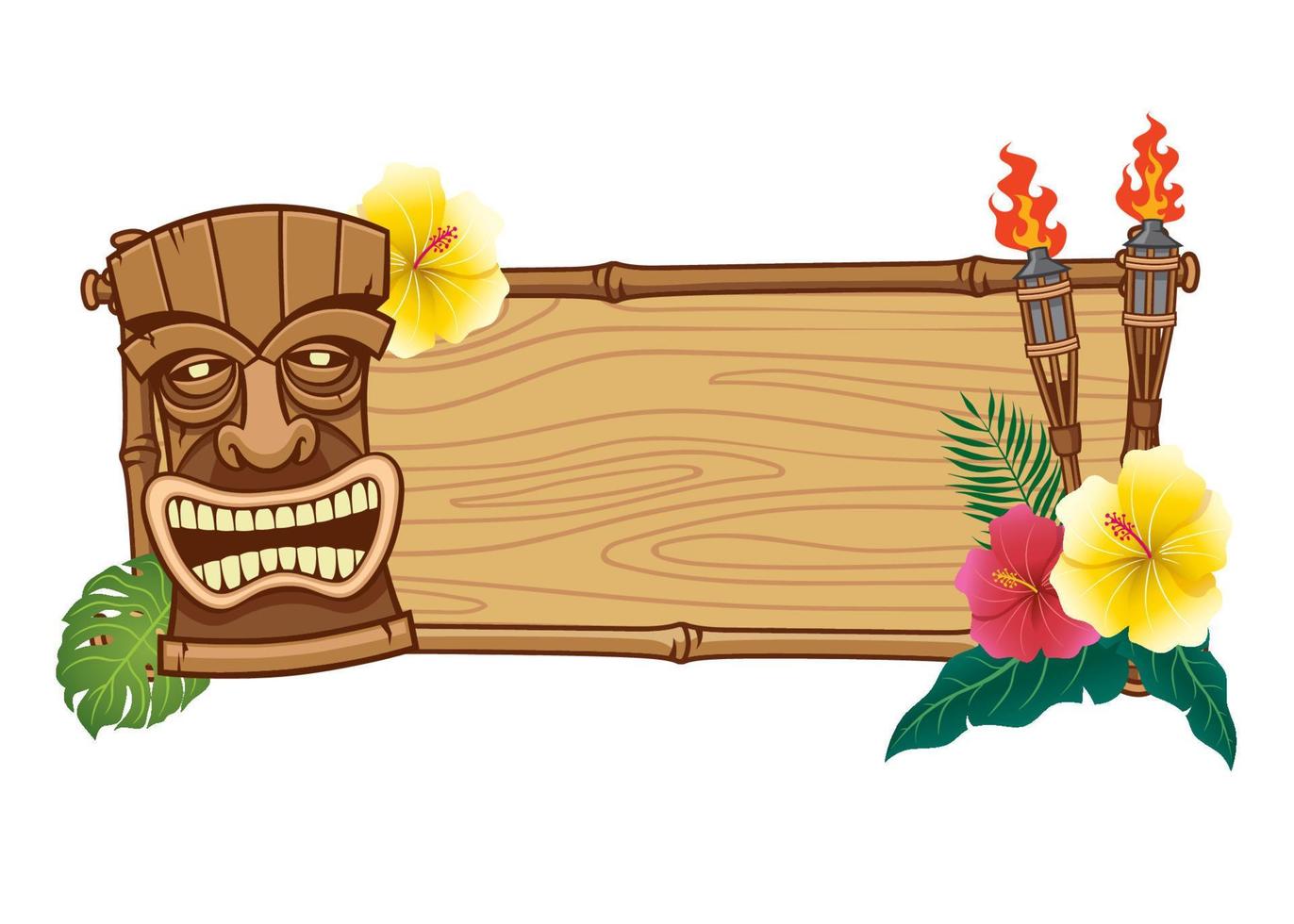 tiki máscara y de madera marco para texto vector