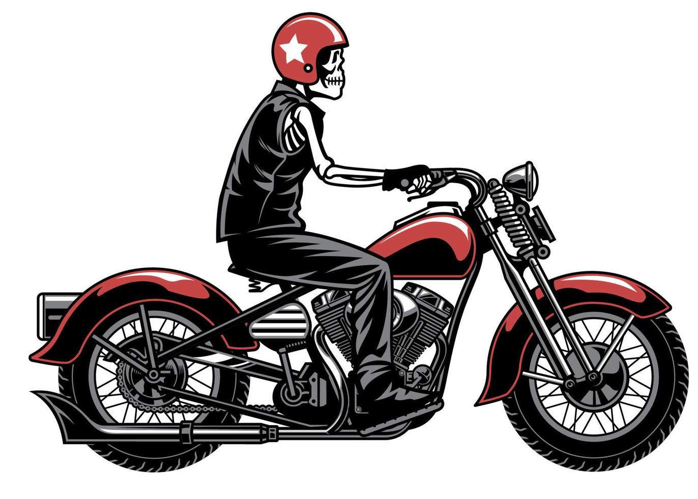 skull riding vintage motorcycle vector