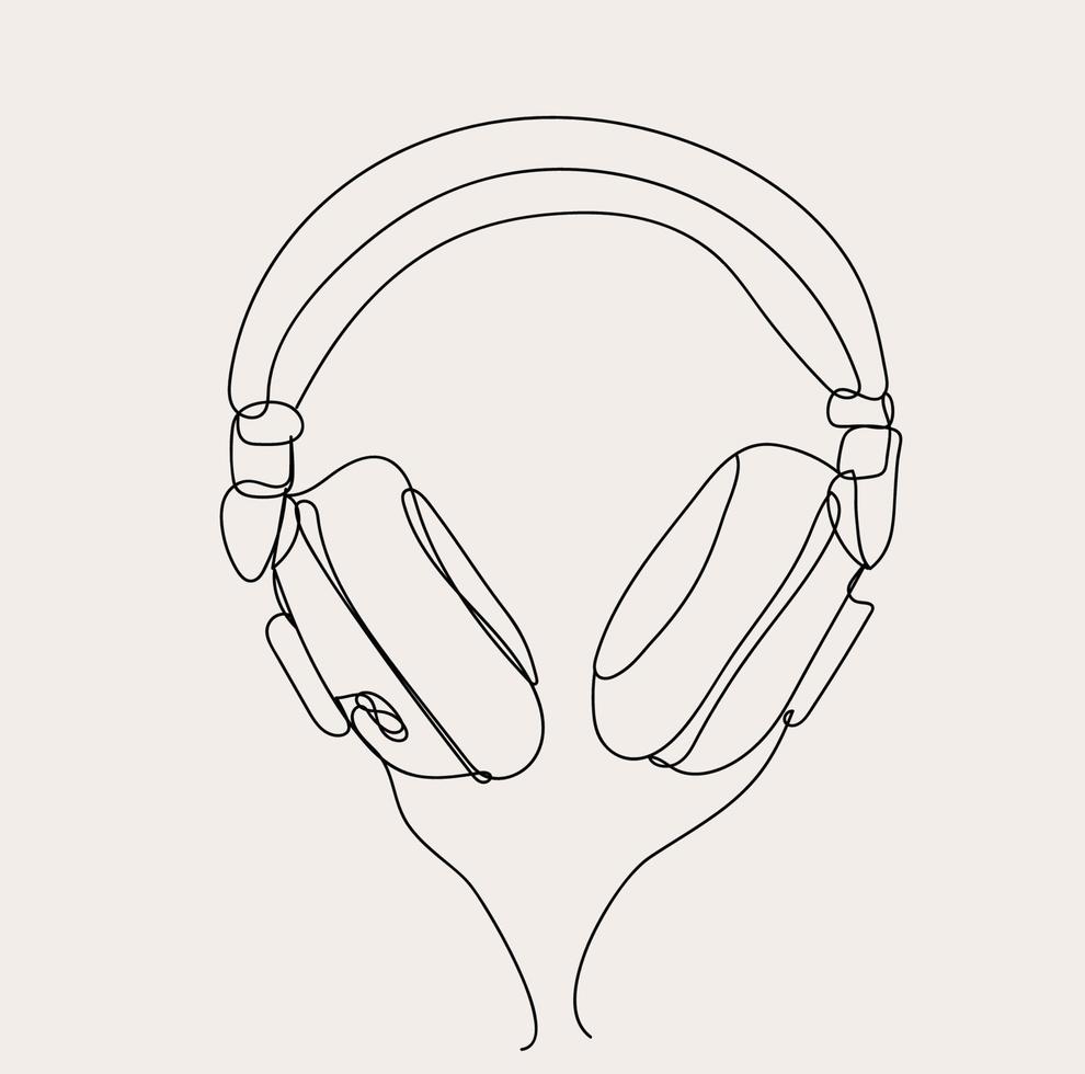 minimalista música, línea Arte auriculares, contorno dibujo, sencillo bosquejo, músico instrumento vector