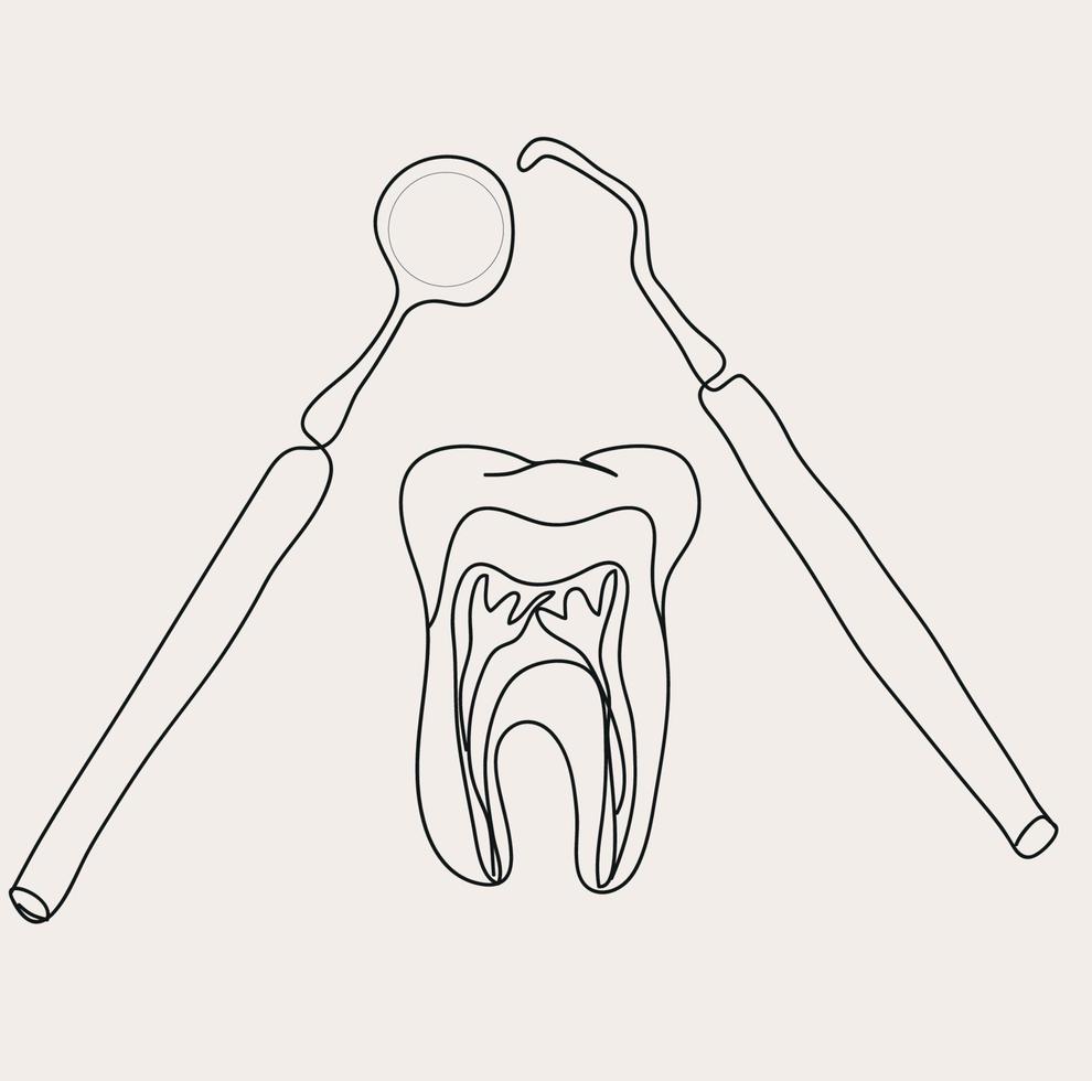 Minimalist Dentist Line Art, Teeth Outline Drawing, Dental Office, Simple Sketch, Vector Design