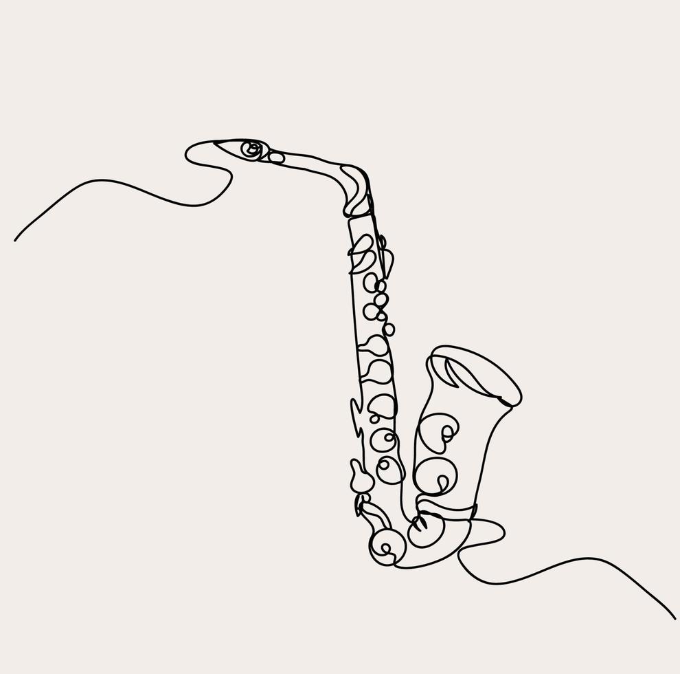 Minimalist ,Music Line art ,Saxophone, Outline Drawing, Simple Sketch ,Musician Instrument vector