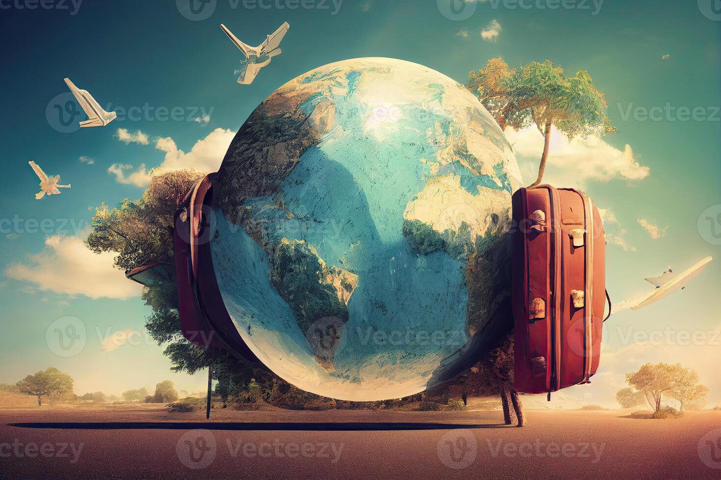 Travel abstract background with transport and nature. Trip backdrop photo