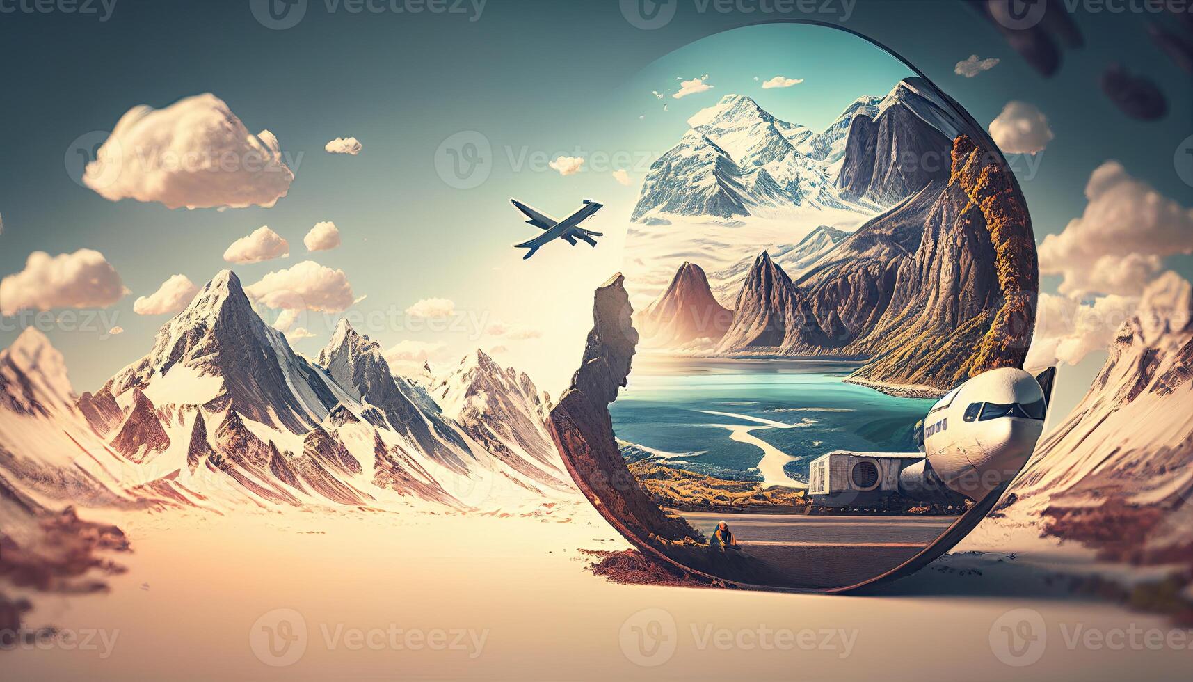 Travel abstract background with transport and nature. Trip backdrop photo