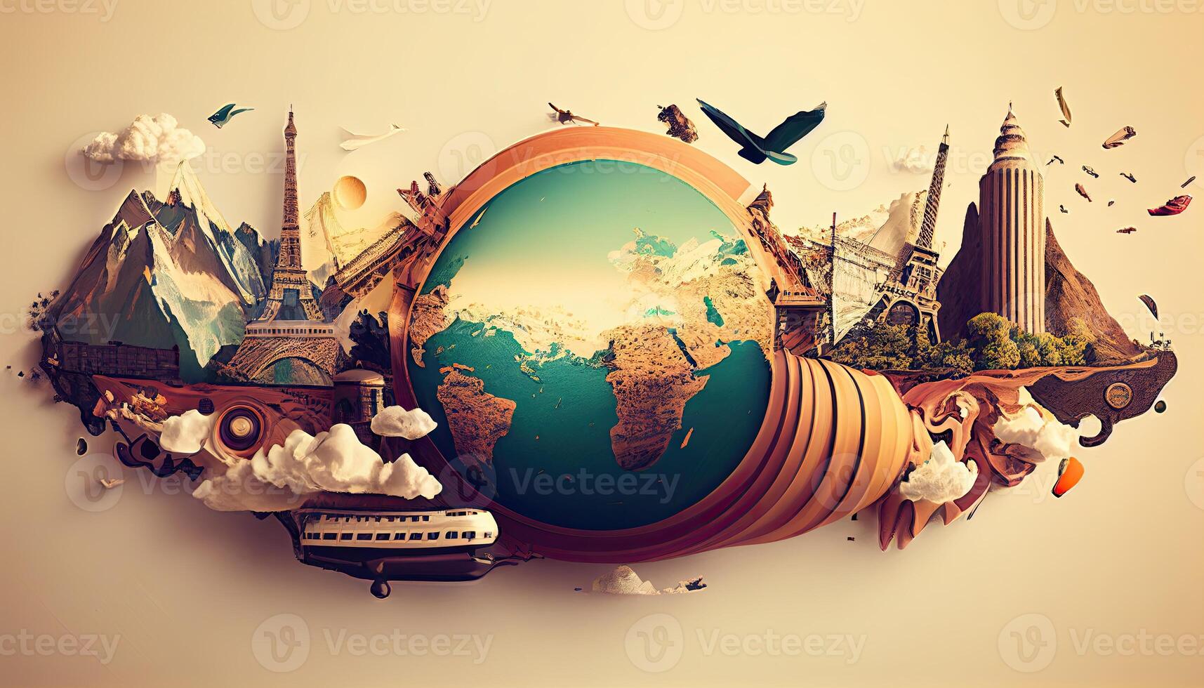 Travel abstract background with transport and nature. Trip backdrop photo