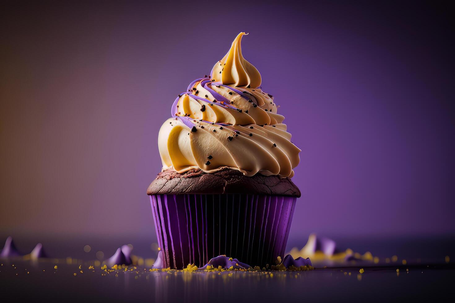 birthday cupcake on dark background. Illustration photo