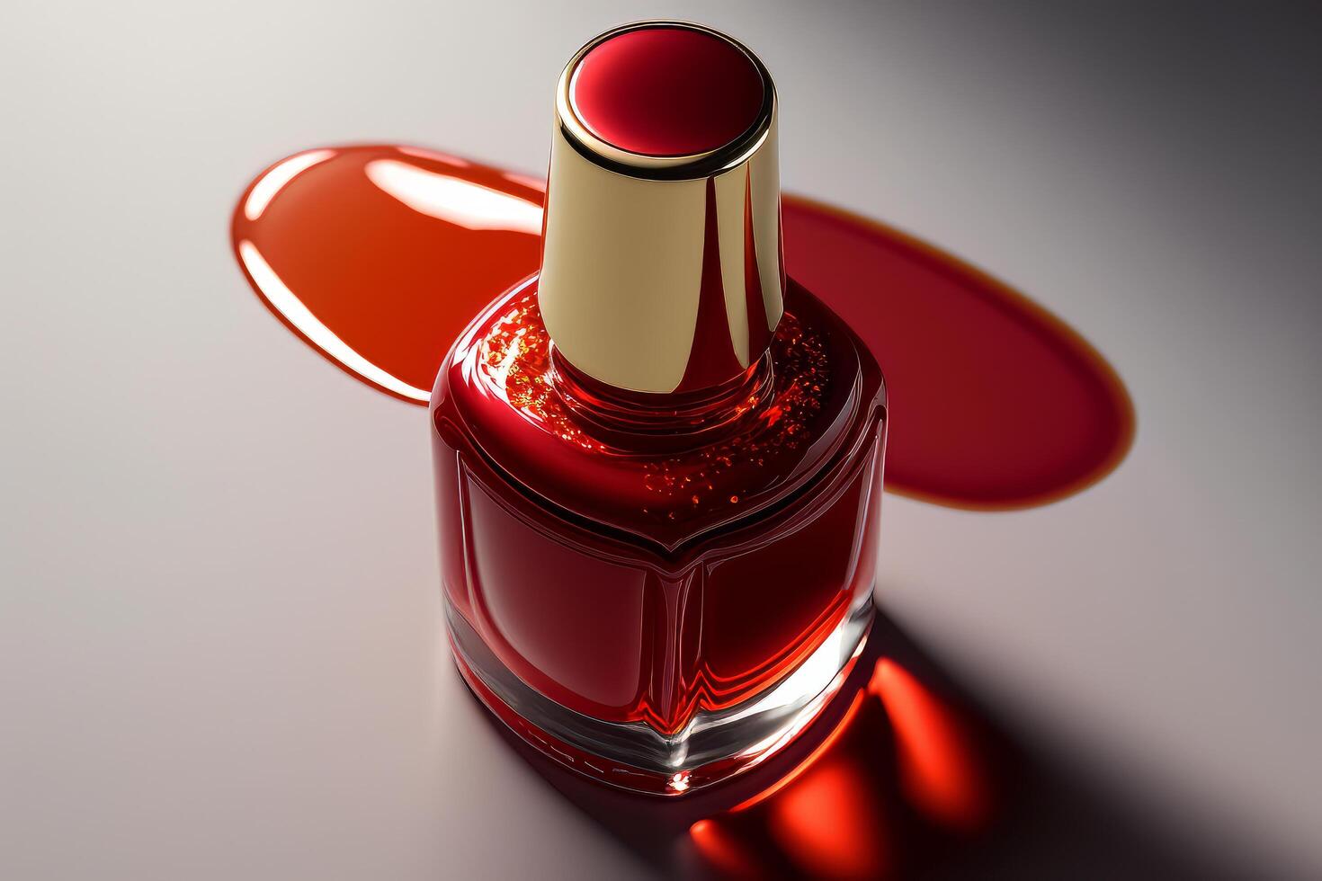 top view of a bottle of red nail polish varnish flows. Illustration photo