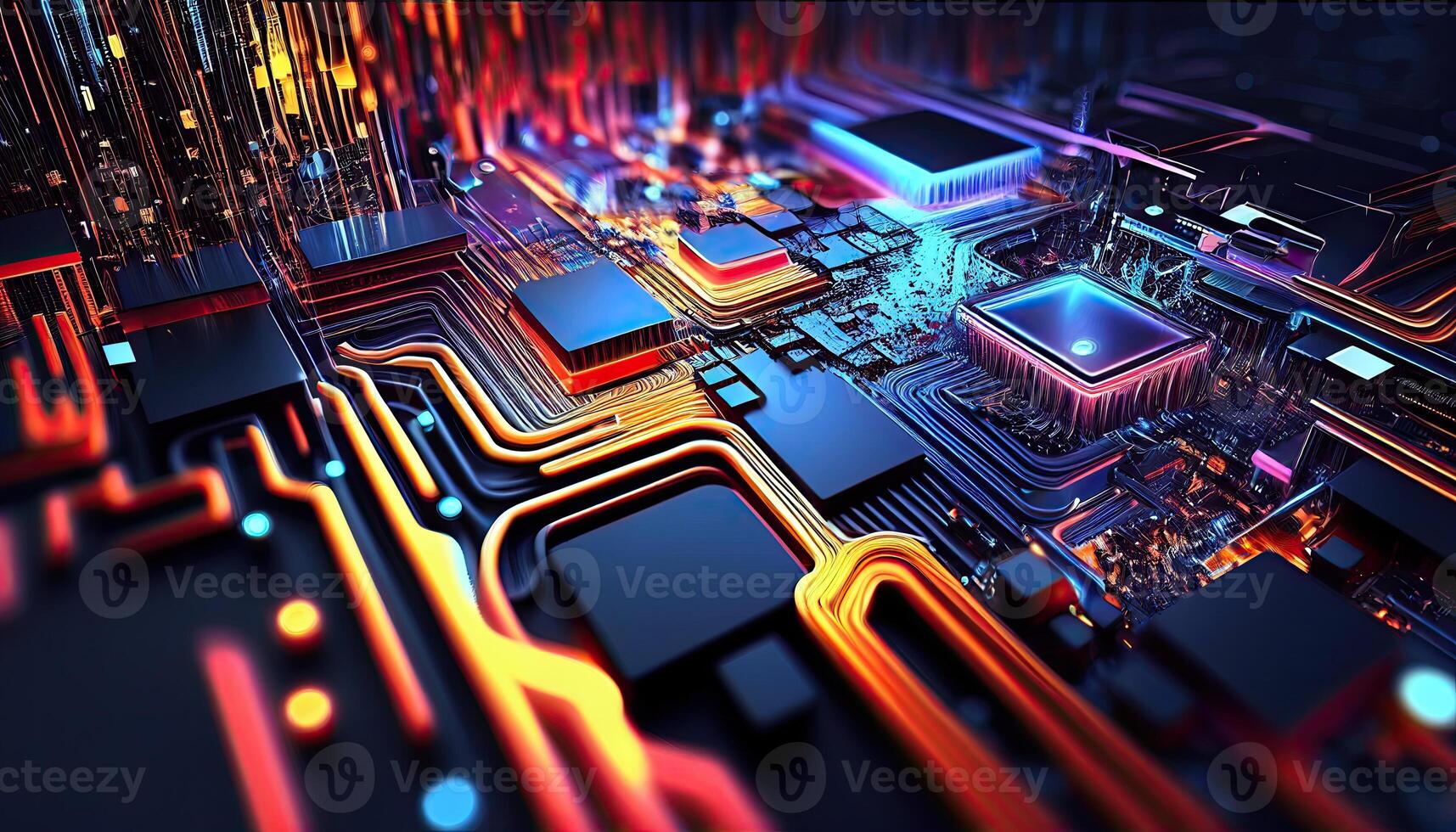 Abstract technology background, chip circuit CPU motherboard illustration, digital backdrop photo