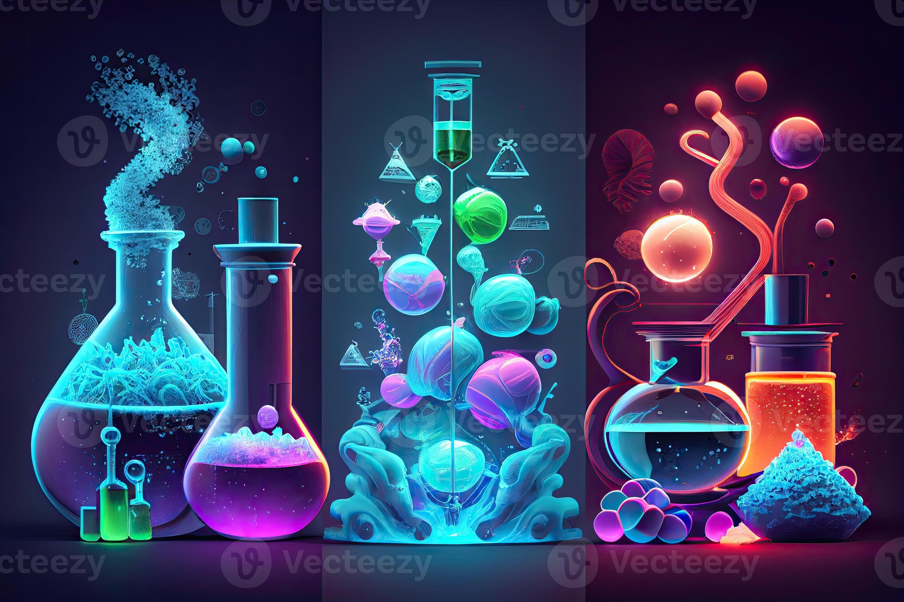 Science background illustration, scientific design. Flasks, glass