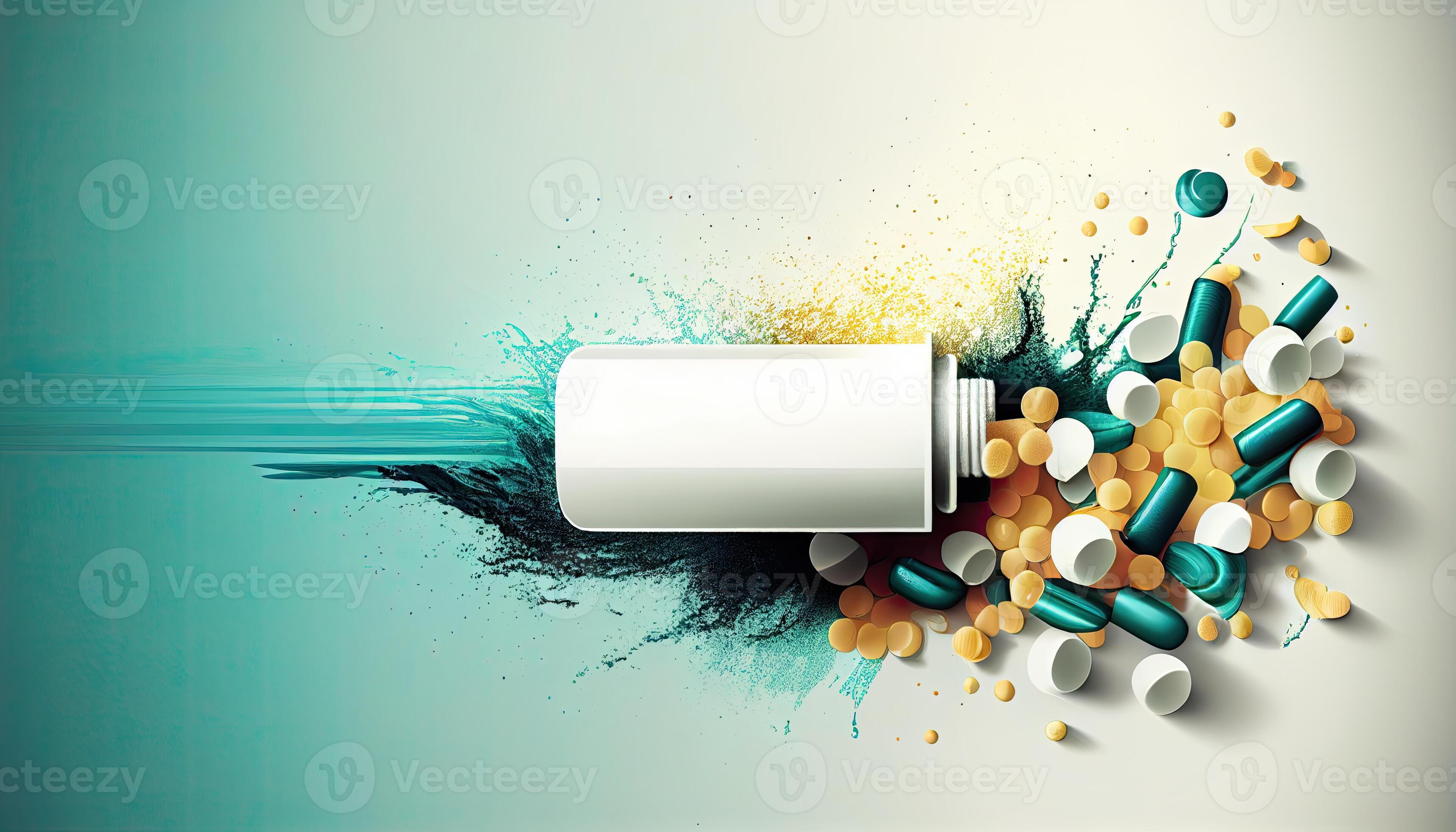 Pharmacology and pharmaceuticals healthcare background with copy space
