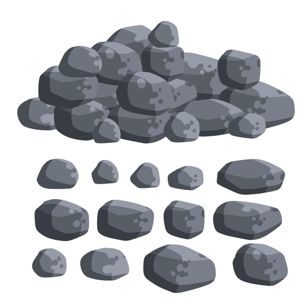 Stack of flat stone rock set. Different grey boulders. Pile of broken debris. Nature decoration. vector