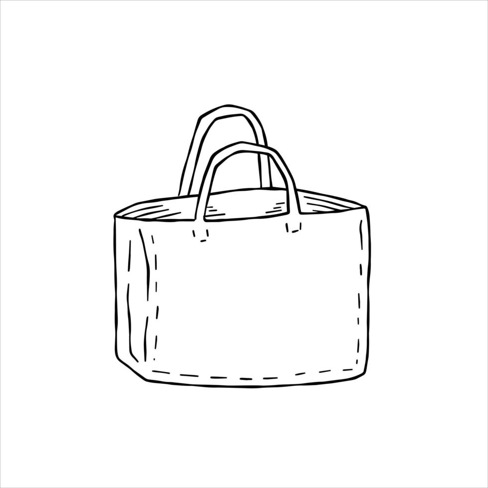 lona totalizador bolsa. paño eco comprador. contorno dibujos animados ilustración. reutilizable bolso para comestibles vector