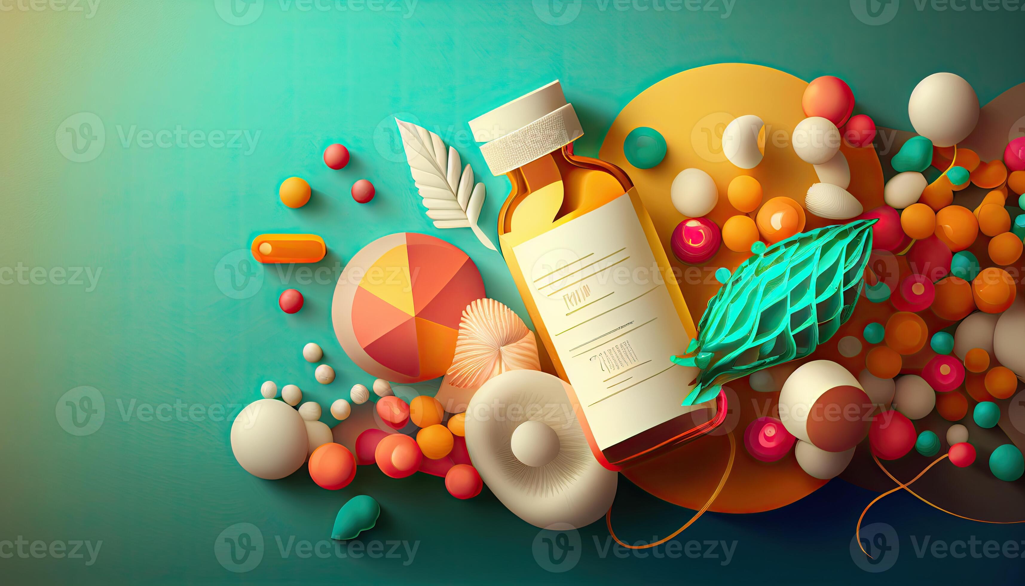 Pharmacology and pharmaceuticals healthcare background with copy space