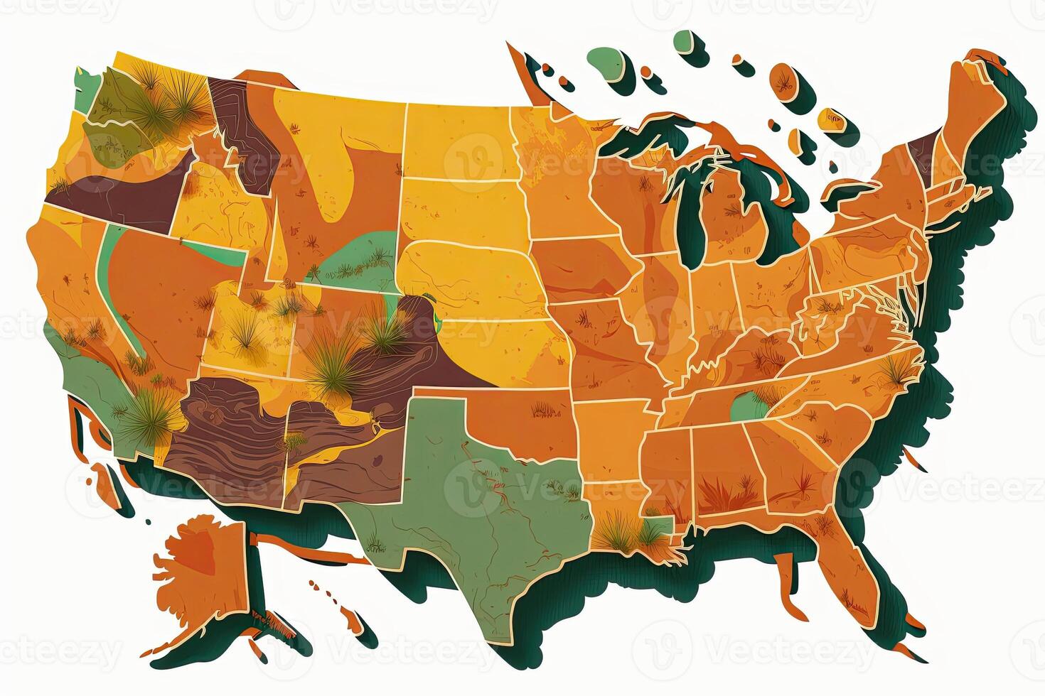 USA map with states on white background, flat lay design photo