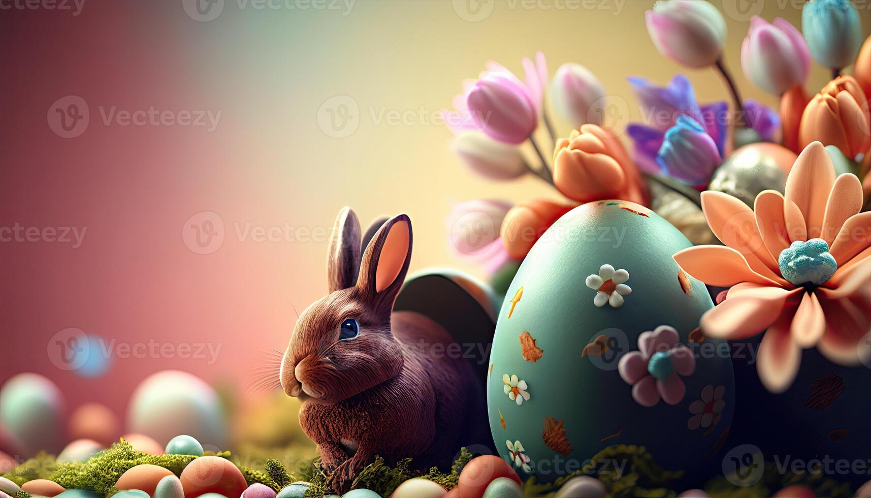 Easter holiday background. Easter eggs illustration backdrop with copy space. photo