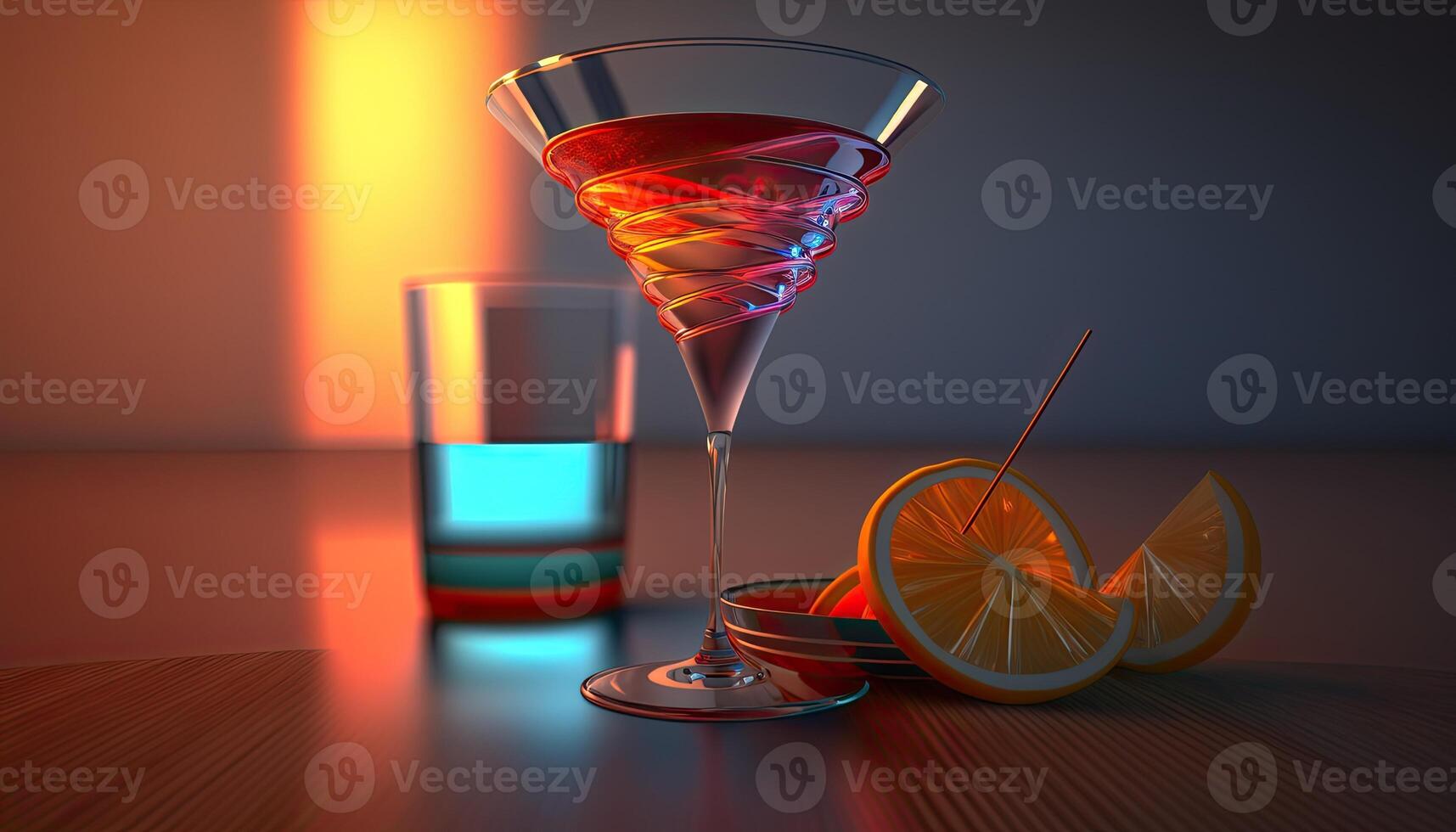 Trendy alcoholic cocktail with colorful ingredients. photo