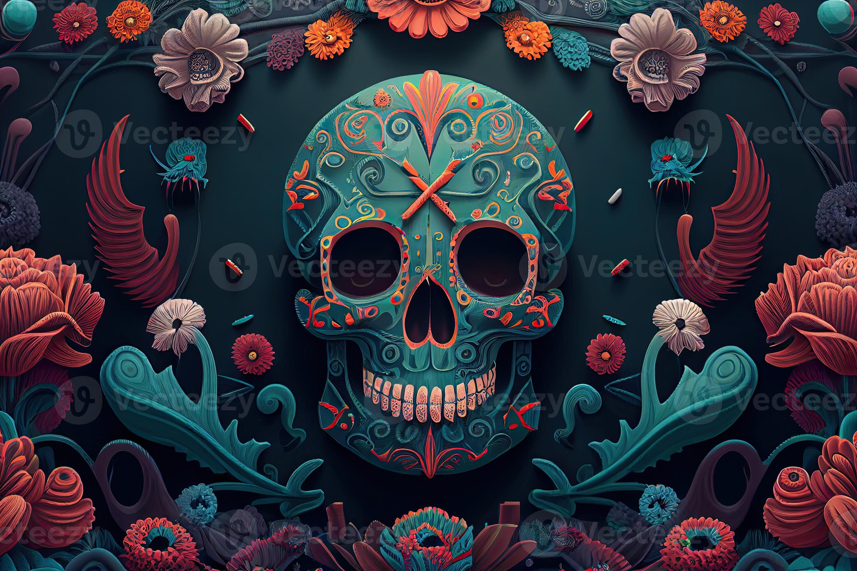 Dia De Los Muertos Background Day of the Dead Art Decoration, Bones