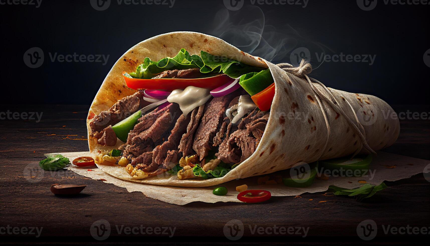 Tasty Doner Kebab Shawarma Roll Wrap Illustration. Food photo