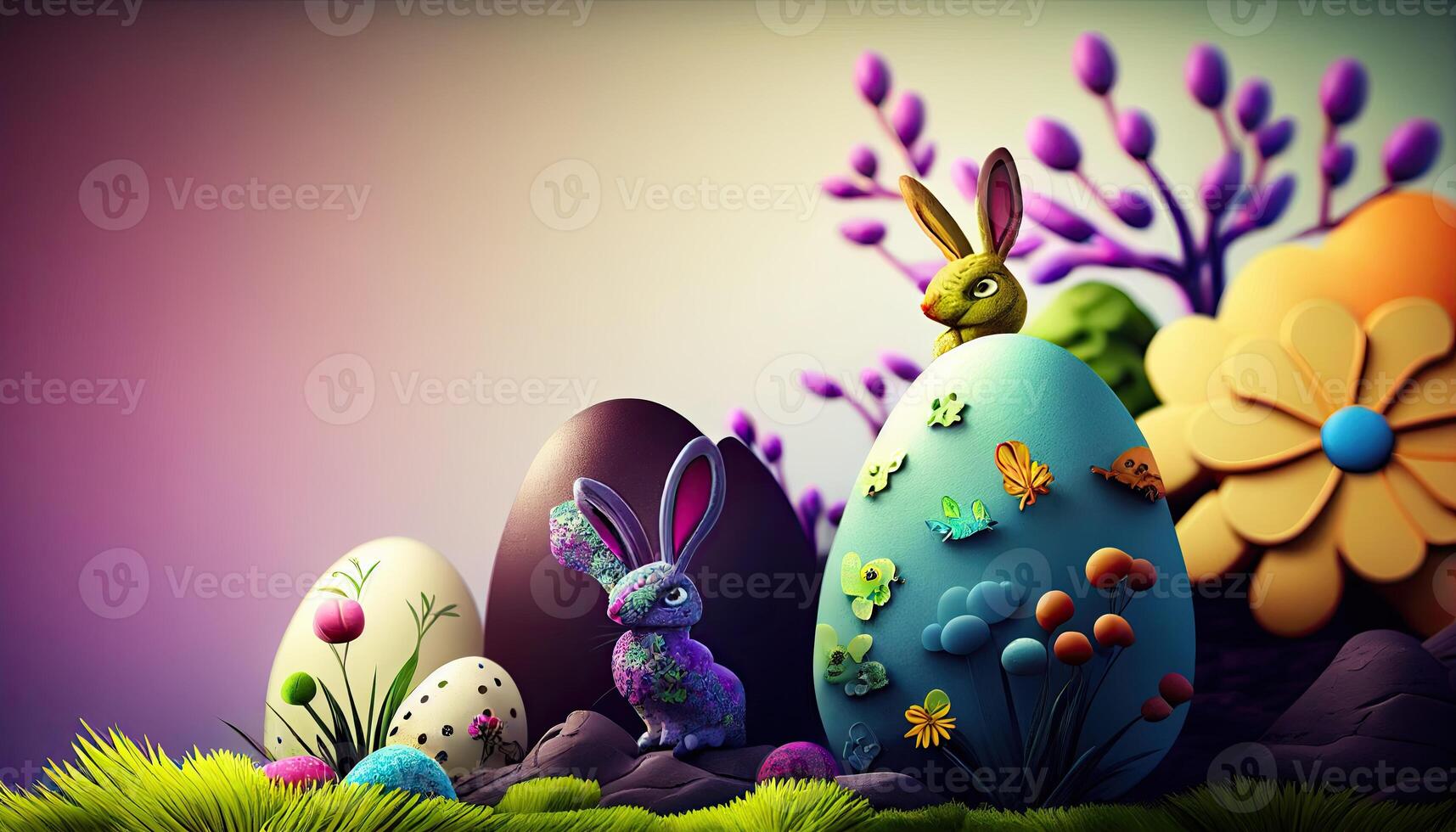 Easter holiday background. Easter eggs illustration backdrop with copy space. photo