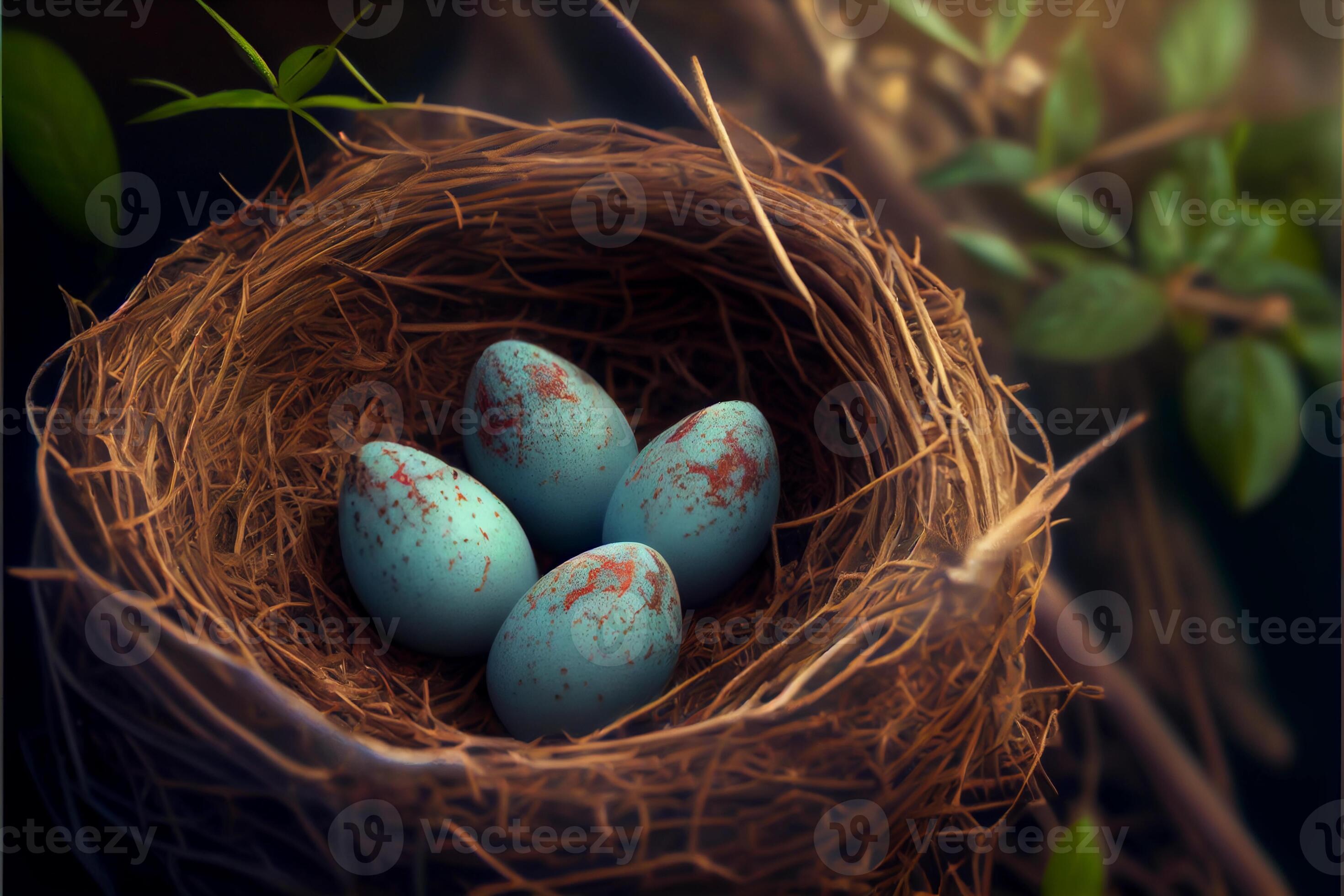 bird's nest with eggs on a tree. wait for offspring. ai generated