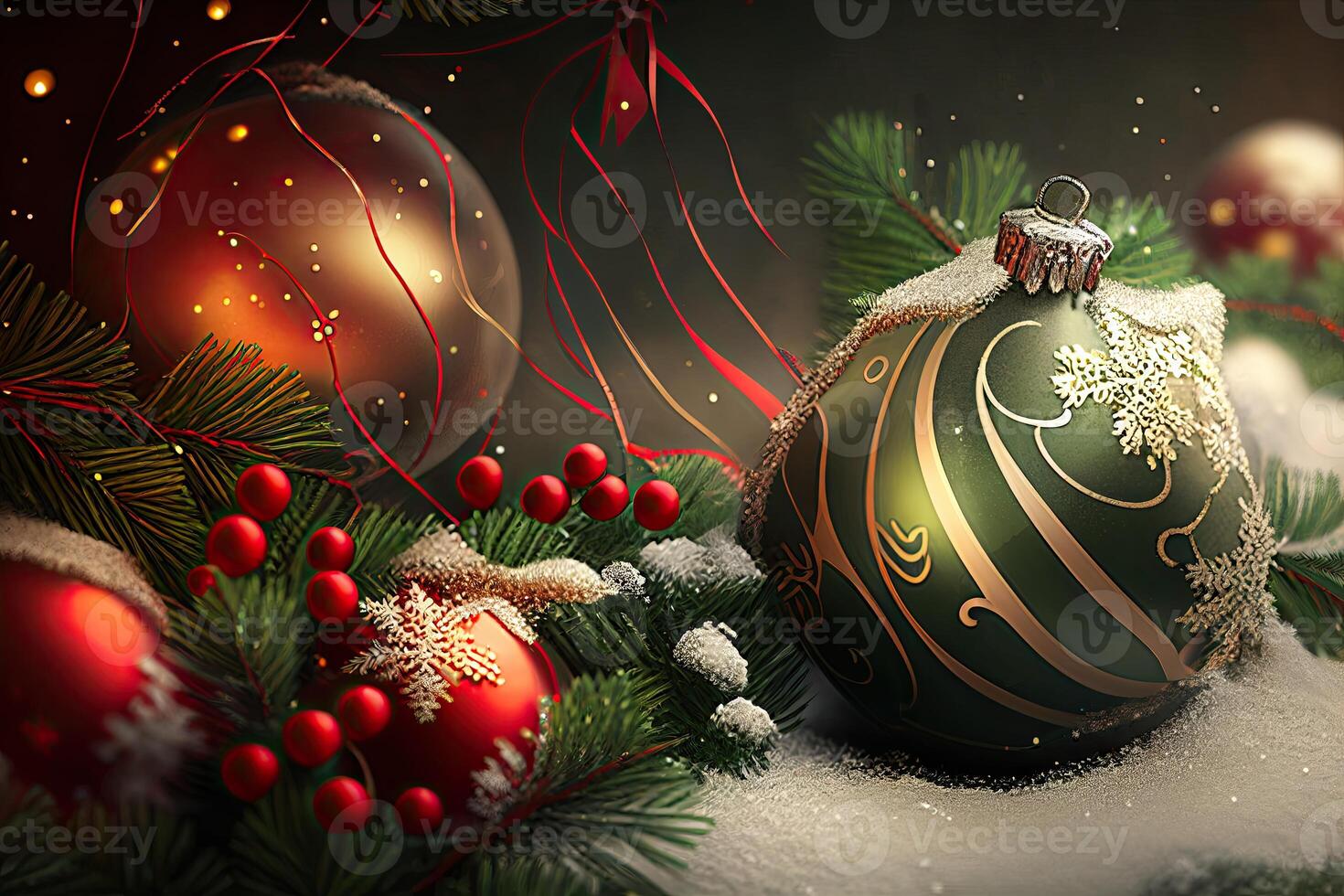 New Year and Merry Christmas Holiday Winter Background. Christmas decorations, backdrop with copy space, photo